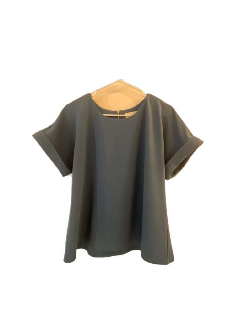 Melloday Blue Rolled Sleeve Crew Neck Top with Back Zipper